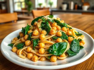 Vegan Protein Pasta with Spinach and Chickpeas